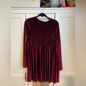 Asos Empire Waist Red Velvet Look Dress Size 8